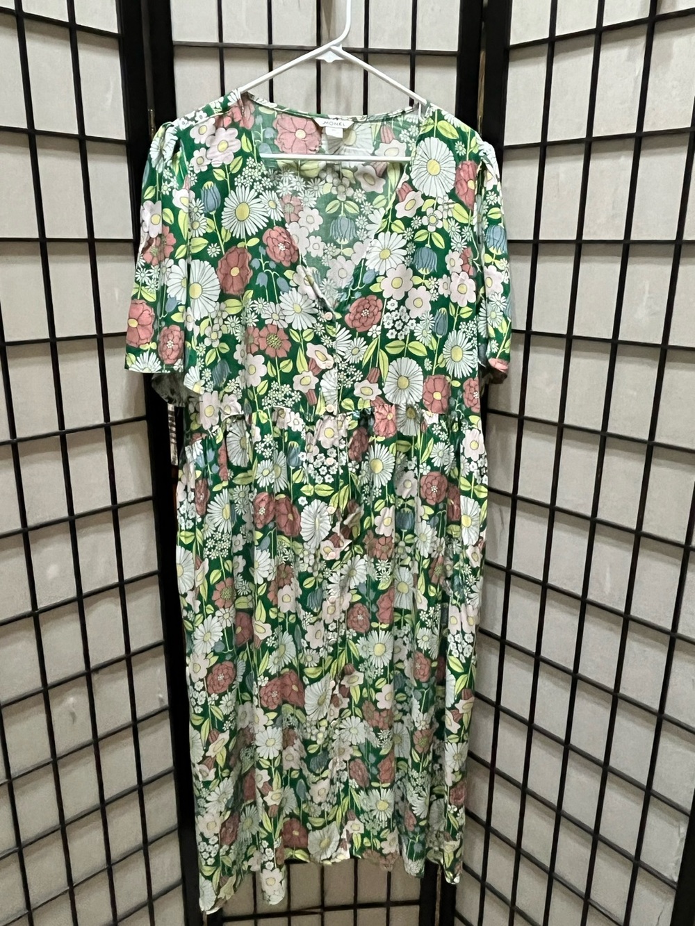Monki Green Floral V‑Neck Midi Dress Women Size XXL